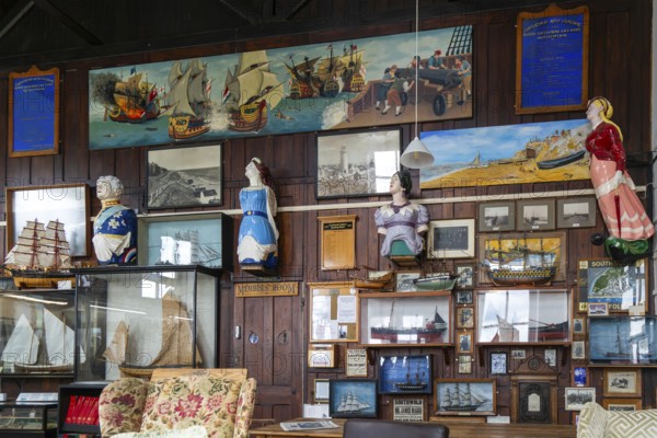 Interior of historic The Sailors Reading Room, Southwold, Suffolk, England, UK