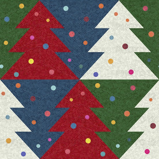 Mosaic tiles Christmas tree seamless vector pattern