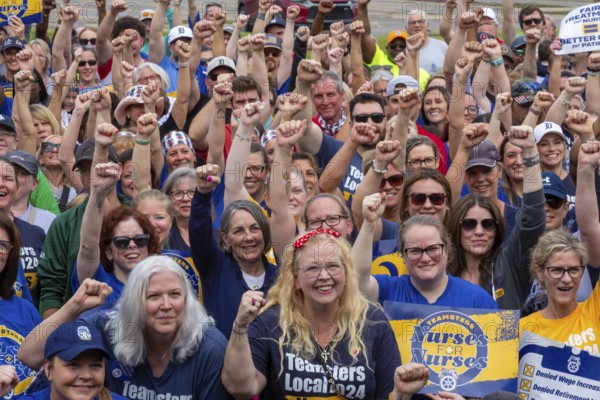 Southfield, Michigan - Nurses rally outside Corewell Health during their fight for a union contract. Corewell is the largest healthcare system in Michigan. Its 10, 000 nurses voted to join the Teamsters in late 2024 and are fighting for their first contract