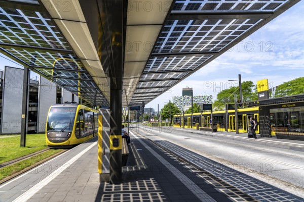 New bus and tram stops at Science Park Utrecht, Utrecht University, the stops have been redesigned, have LED lighting, video surveillance and a transparent solar roof, Netherlands