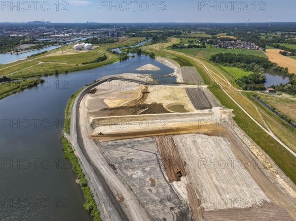 Haltern-Marl, North Rhine-Westphalia, Germany - Lippe, flood protection in the Haltern-Lippramsdorf-Marl area (HaLiMa) . Flood protection on the River Lippe by relocating the dyke and thus extending the floodplain. Marl Chemical Park at the back