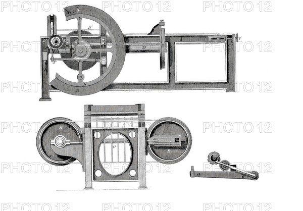 Sugar cutter machine, by Leon Gauchet, historical, digitally enhanced reproduction of a model from around 1860