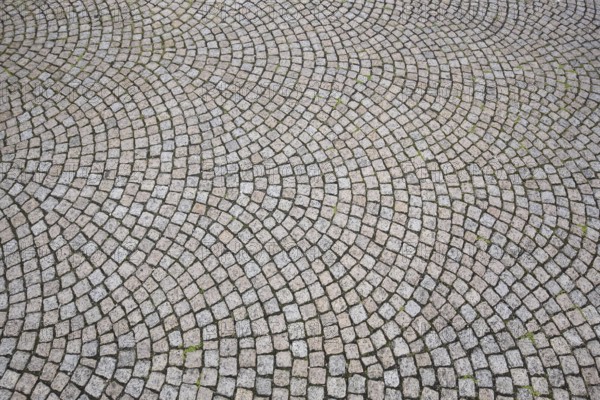 Pattern with paving stones on the floor, monochrome, structure, round arches, circular, beige, ochre, grey, Weißenfels, Saxony-Anhalt, Germany, Europe