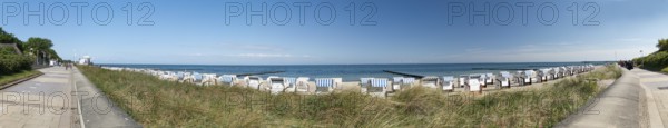 Panorama, Beach, Beach chairs, Kühlunsborn Ost, Baltic Sea, Baltic seaside resort, Kühlungsborn, Rostock district, Mecklenburg-Western Pomerania, Germany, Europe