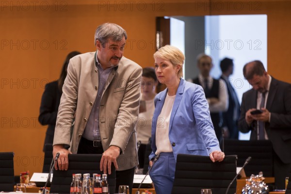 Markus Söder (CSU Chairman and Minister President of Bavaria) and Manuela Schwesig (SPD, Minister President of Mecklenburg-Western Pomerania) in front of the meeting between Federal Chancellor Friedrich Merz and the heads of government of the federal states in the International Conference Hall of the Federal Chancellery, Berlin, 18 June 2025