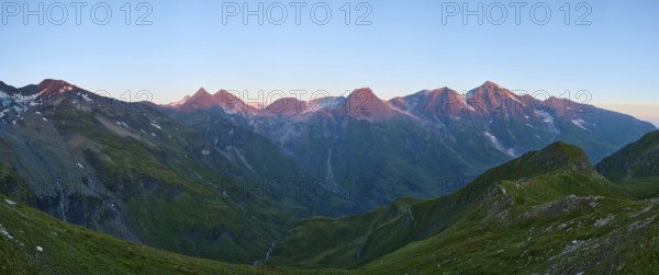 Sunrise in the Mountains at Hochalpenstraße, view from Fuscher Törl, Pinzgau, Salzburg, Austria, Europe
