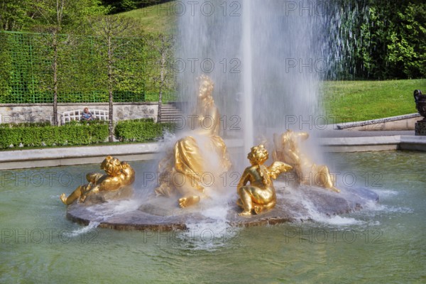 Flora fountain in the water parterre of Linderhof Castle, municipality of Ettal, Ammergau Alps, Ammertal, Upper Bavaria, Bavaria, Germany, Europe