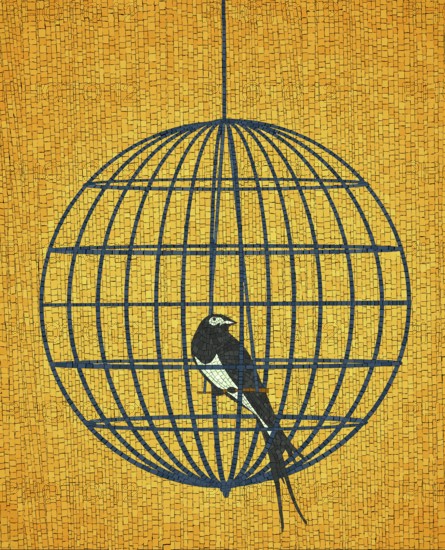 Caged bird vector mosaic art composition