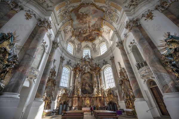 Interior of the baroque Basilica of St Alexander and Theodor, Ottobeuren, Unterallgäu, Bavaria, Germany, Europe