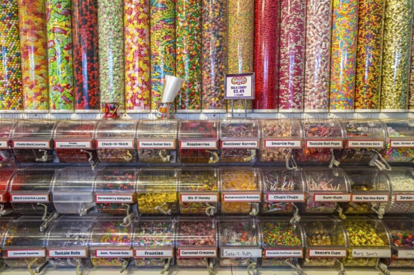 Display of candies in the Sweet! candy store at The Island recreation center in Pigeon Forge, Tennessee