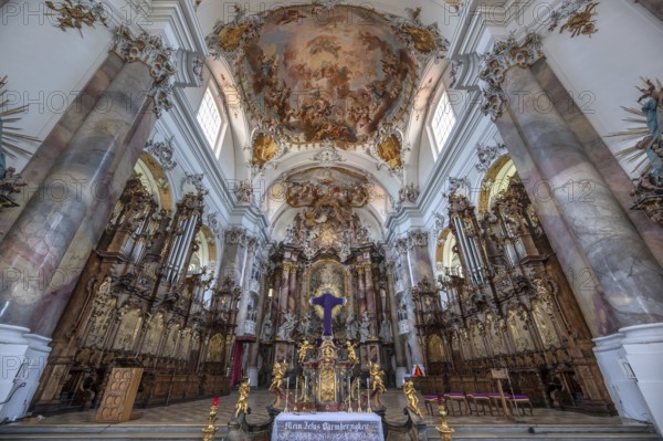 Chancel of the baroque Basilica of St Alexander and Theodor, Ottobeuren Monastery, Ottobeuren, Unterallgäu, Bavaria, Germany, Europe