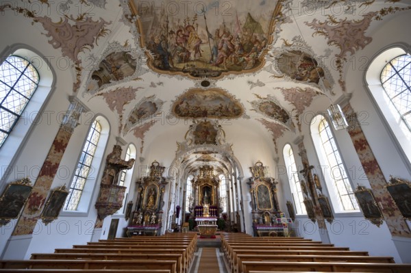 Interior of the baroque church of St Peter and Paul, Thalstr .31, Peterstahl, Oy Mittelberg, Oberallgaü, Bavaria, Germany, Europe