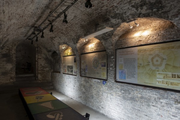 Interior of caponier at Fort Napoleon, polygonal fort of the Napoleonic era in the dunes at Ostend, Oostende, West Flanders, Belgium, Europe