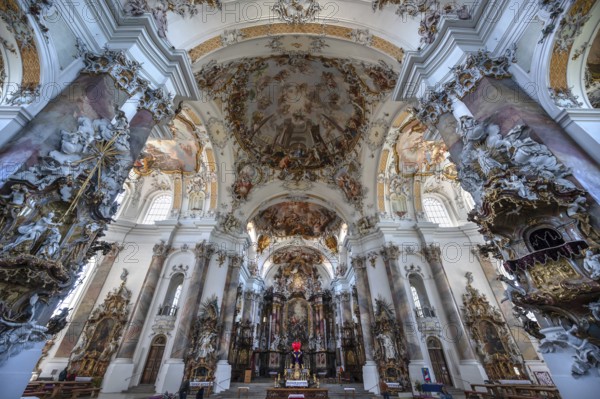 Interior of the baroque Basilica of St Alexander and Theodor, Ottobeuren, Unterallgäu, Bavaria, Germany, Europe