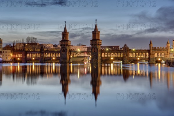 The Spree and the Oberbaum Bridge in Berlin after sunset