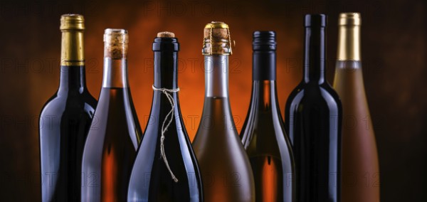 Composition with bottles of different sorts of wine