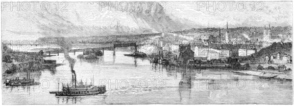 St. Paul, the capital of Minnesota. Illustration originally published in Hesse-Warteggs Nord Amerika, swedish edition published in 1880. by the virtue of age