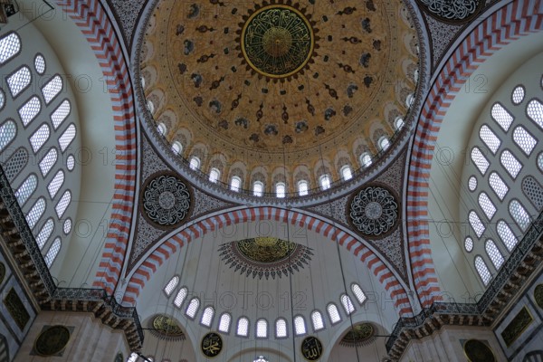 ISTANBUL, TURKEY - MAY 28 : Interior view of the Suleymaniye Mosque in Istanbul Turkey on May 28, 2018