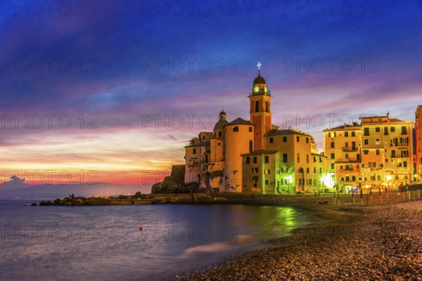 The tourist resort of Camogli on the Italian Riviera in the Metropolitan City of Genoa, Liguria, Italy, Europe