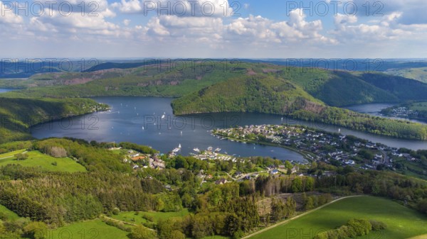 Aerial view of the Rursee in the Eifel region, Germany with Woffelsbach, a district of the city Simmerath