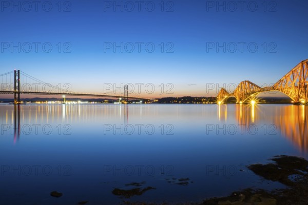 The bridges in South Queensferry, Scotland, at dusk