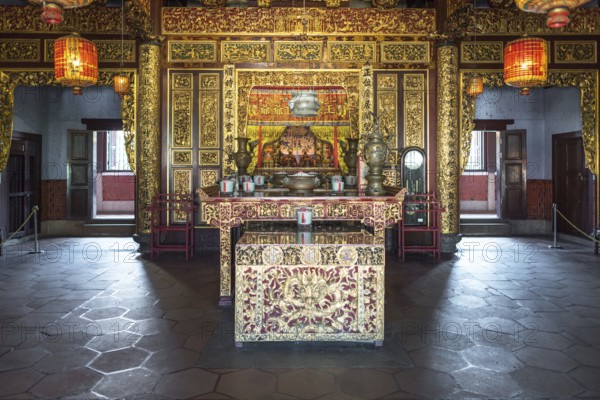 The altar inside Khoo Kongsi, a large Chinese clanhouse with elaborate and highly ornamented architecture and one of the main attractions of Penang