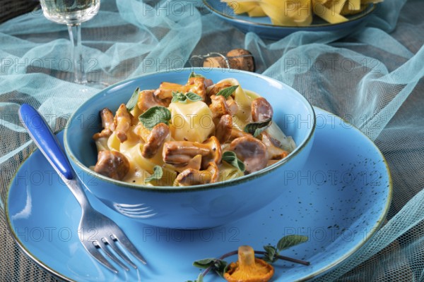 Pappardelle with cheese sauce and fresh chanterelles
