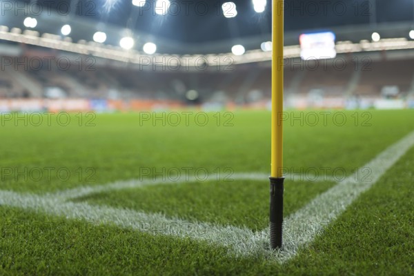 Close up flag's pole in the corner of soccer pitch
