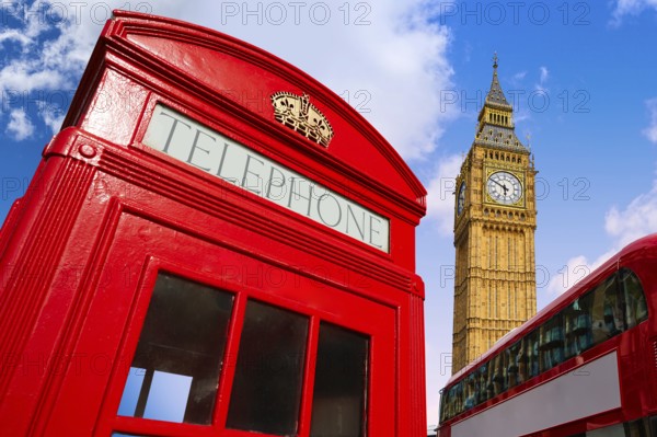 London bus photomount with telephone box and Big Ben