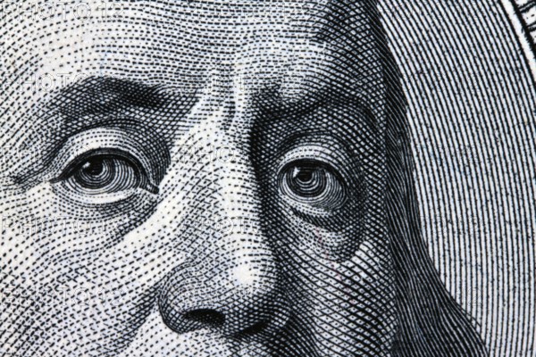 Detail of American dollar banknotes. Franklin Austria