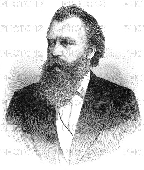Johannes Brahms, 1833-1897, German composer, pianist and conductor of Romanticism, Historische Zeichnung, Portrait von Johannes Brahms, 1833 - 1897, ein deutscher Komponist, Pianist und Dirigent der Romantik