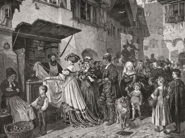 Market scene in the Middle Ages, Germany, Europe