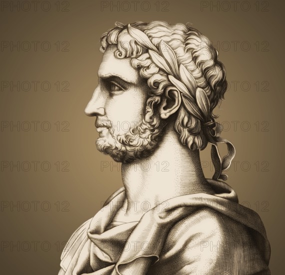 Hadrian or Publius Aelius Hadrianus Augustus, 76 - 138, Roman emperor, digitally edited