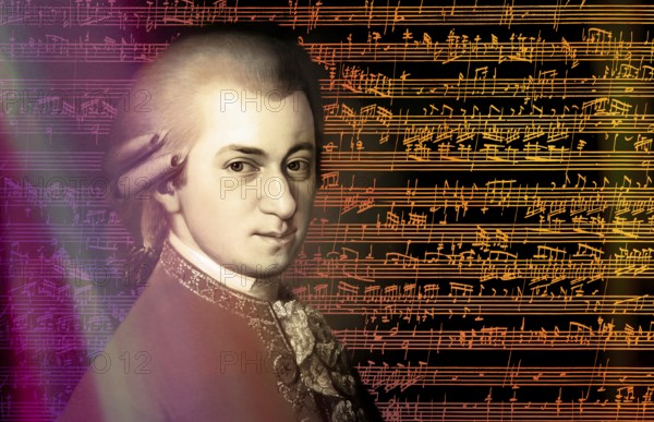 Wolfgang Amadeus Mozart, 1756 – 1791, composer of classical music, First Viennese School, notesheet from Allegro and Andante, Fantasy in F minor for mechanical organ, KV 608, 1791, digitally edited