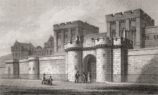 The New Jail, from Calton Hill, Edinburgh, Scotland, 19th century, Views in Edinburgh by J. & H. S. Storer