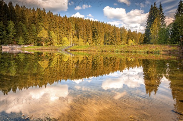 Small reservoir between Schönheide and Carolagrün in the western Ore Mountains, Schönheide, Saxony, Germany, Europe