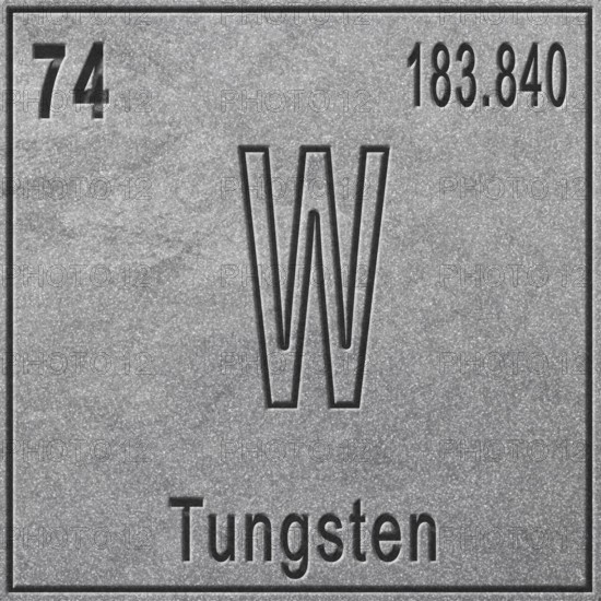 Tungsten chemical element, Sign with atomic number and atomic weight, Periodic Table Element, silver background