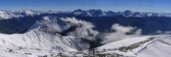 Kepler Track in Fiordland National Park in winter with snow mountains, South Island, New Zealand, Oceania
