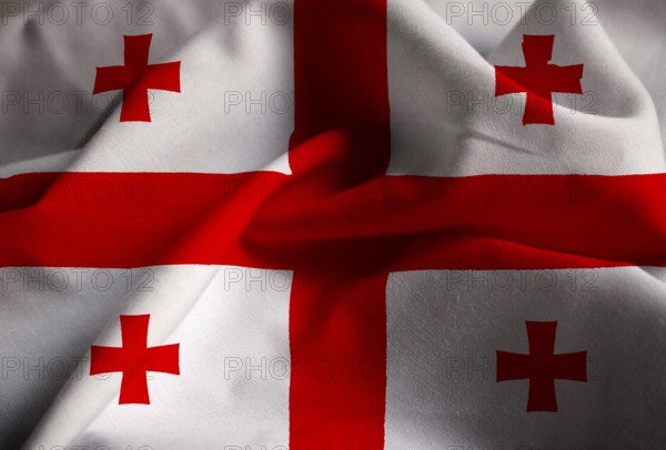 Closeup of Ruffled Georgia Flag, Georgia Flag Blowing in Wind