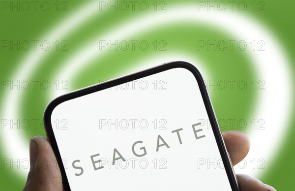 Dhaka, Bangladesh- 19 Jan 2025: seagate logo is displayed on smartphone. Seagate is an American data storage company
