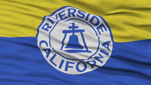 Closeup of Riverside City Flag, Waving in the Wind, California State, United States of America