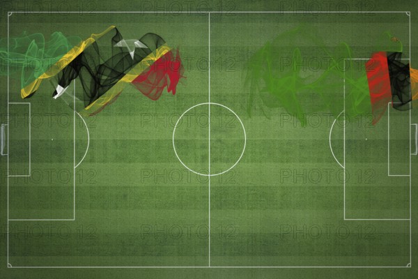 Saint Kitts and Nevis vs Zambia Soccer Match, national colors, national flags, soccer field, football game, Competition concept, Copy space