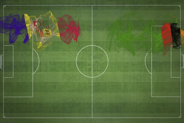 Andorra vs Zambia Soccer Match, national colors, national flags, soccer field, football game, Competition concept, Copy space