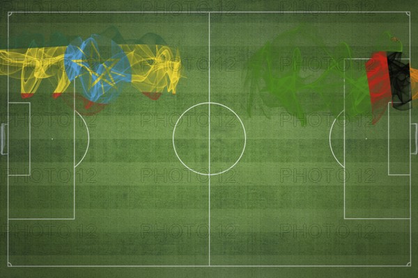Ethiopia vs Zambia Soccer Match, national colors, national flags, soccer field, football game, Competition concept, Copy space