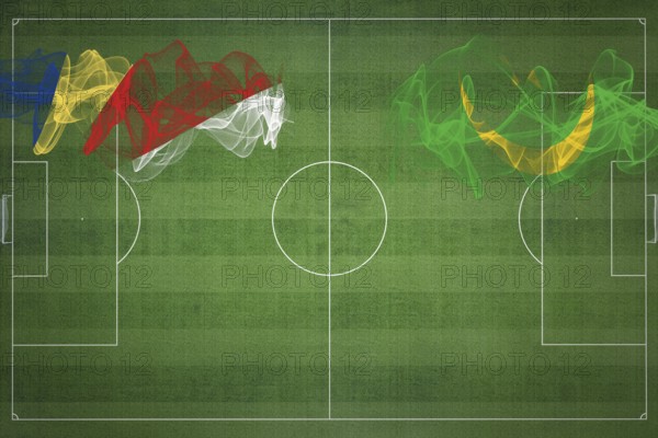 Seychelles vs Mauritania Soccer Match, national colors, national flags, soccer field, football game, Competition concept, Copy space