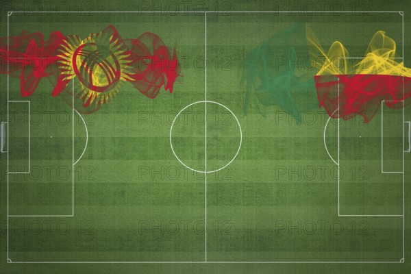 Kyrgyzstan vs Benin Soccer Match, national colors, national flags, soccer field, football game, Competition concept, Copy space