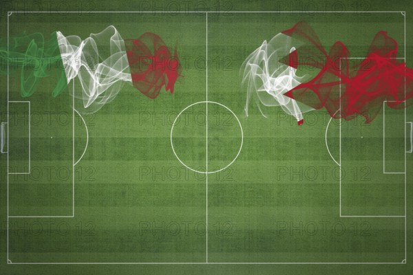 Italy vs Bahrain Soccer Match, national colors, national flags, soccer field, football game, Competition concept, Copy space