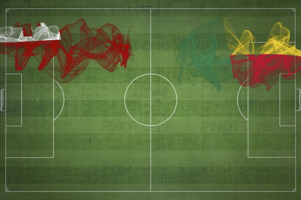 Tonga vs Benin Soccer Match, national colors, national flags, soccer field, football game, Competition concept, Copy space