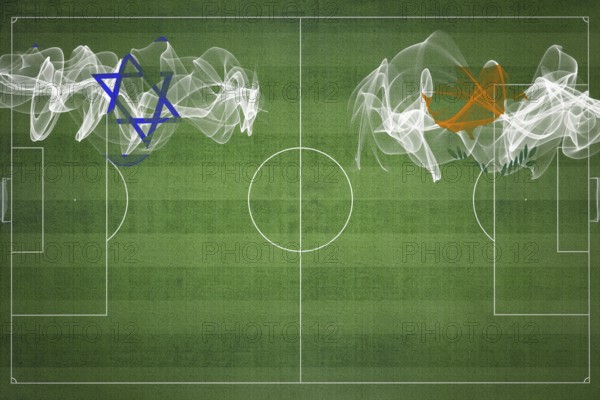 Israel vs Cyprus Soccer Match, national colors, national flags, soccer field, football game, Competition concept, Copy space