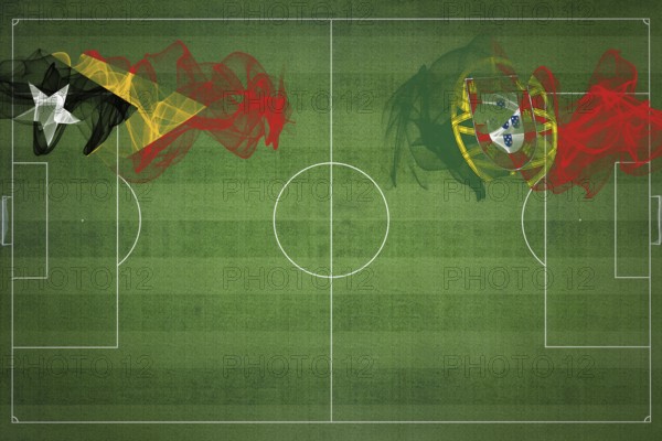 East Timor vs Portugal Soccer Match, national colors, national flags, soccer field, football game, Competition concept, Copy space